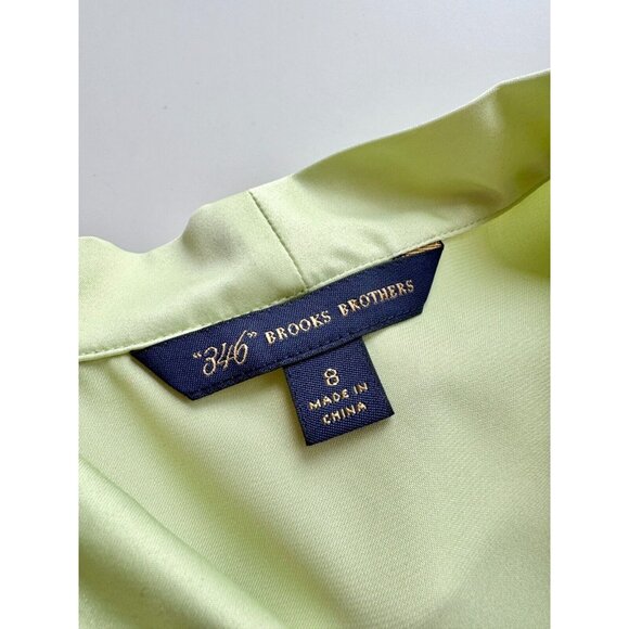BROOKS BROTHERS Lime Green Satin Draped Cowl Neck Short Sleeve Blouse, Size 8 - Picture 9 of 11